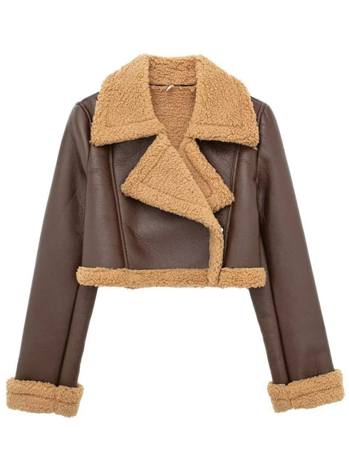 'Josselyn' Faux Fur Cropped Leather Jacket - Celes Fashion